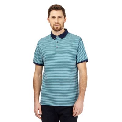 J by Jasper Conran Big and tall turquoise fine striped textured polo shirt